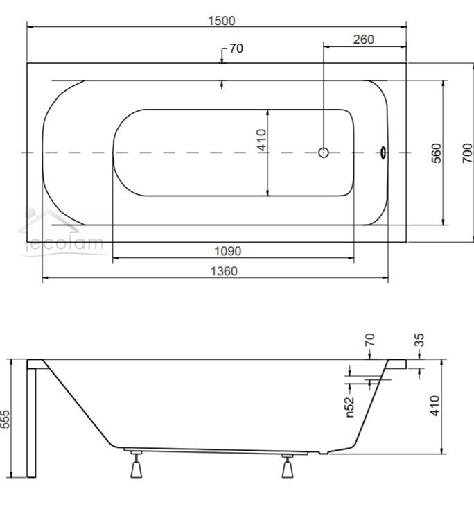 Badewanne Rechteck Continea 150x70 cm